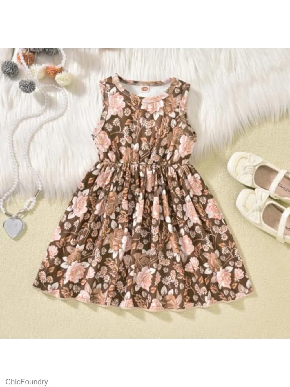 Toddler Girls 2-Piece Floral Dress and Cardigan Set, Sleeveless Dress with Long